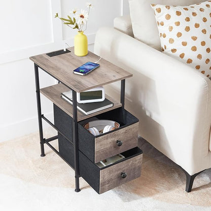 HOOBRO End Table with Charging Station, Narrow Side Table, Nightstand with 2 - Image 5