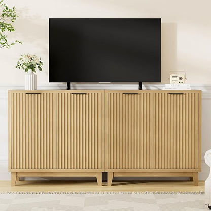 Fluted Cabinet with Storage, 2 Doors Sideboard Buffet, Mid Century Modern - Image 8