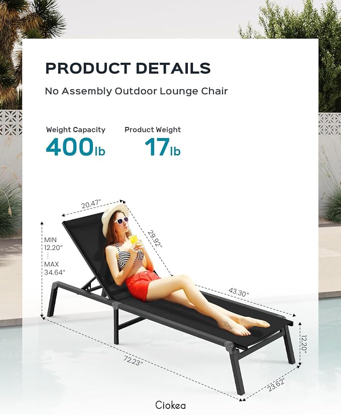 Patio Chaise Lounge Chair Set of 4, Foldable Lounge Chair - Image 2