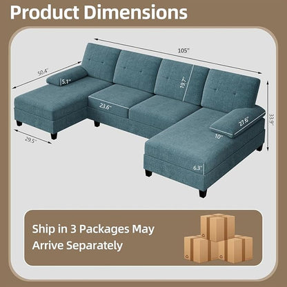 U-Shaped Sectional Couches for Living Room, 4 Seat Sofa - Image 2