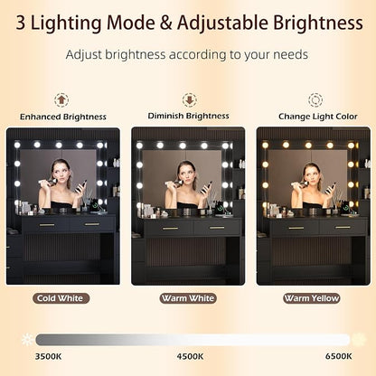 TOKSOM Black Vanity Desk with Mirror, Lights & Charging Station, 58.3" 3 - Image 4