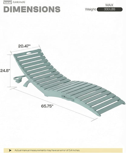 Folding HDPE Pool Lounge Chairs Set of 2, Pre-Assembled Outdoor Chaise Lounge - Image 2