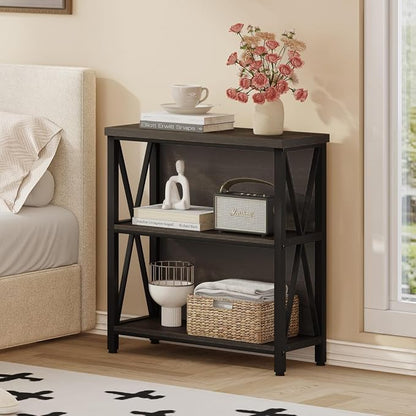 FATORRI Rustic Small Bookshelf for Small Space, Industrial Short Wood Bookcase - Image 5