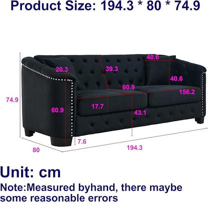 77" Modern Velvet Chesterfield Sofa - Image 2