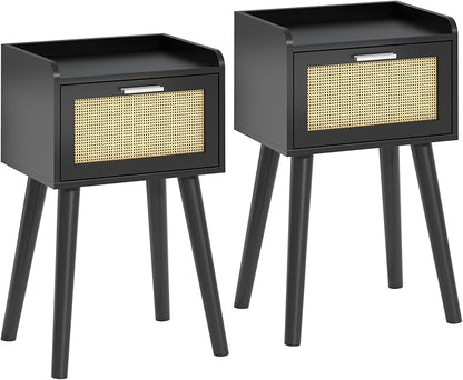 LAATOOREE Nightstand Set of 2, Small Black Bedside Table, End Table by LAATOOREE