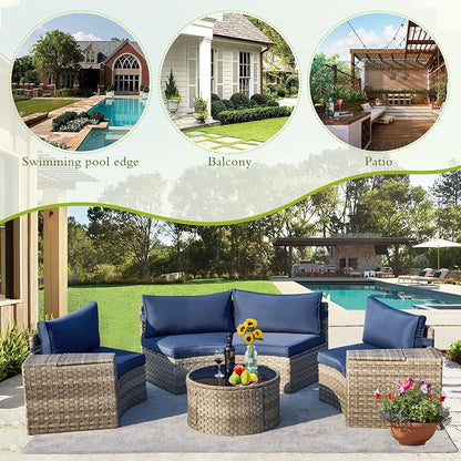ECOTOUGE 7 Piece Outdoor Half Moon Furniture, Wicker Patio Sectional - Image 6