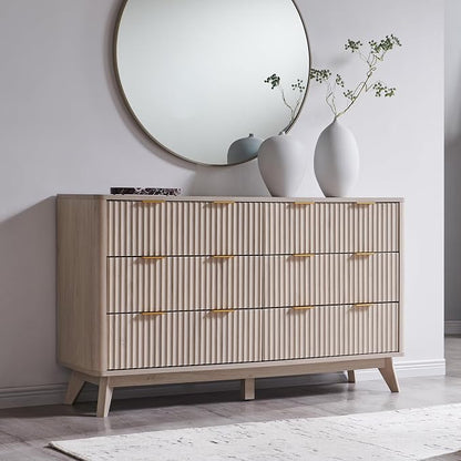 T4TREAM Fluted 6 Drawers Dresser, Curved Profile Design, Dresser TV Stand - Image 3