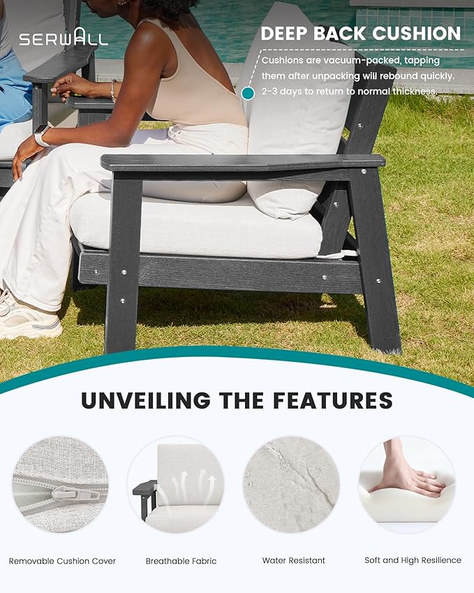 SERWALL HDPE Patio Furniture Set, 5 Piece All Weather Wood-Like Sectional - Image 5