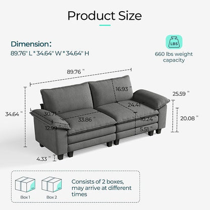 LINSY HOME 90" Modular Cloud Love Seat Sofa, Corduroy Soft Sectional Couch - Image 2