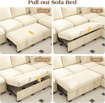 Ihanherry Modular Convertible Sectional Sofa Bed, Reversible Chaise & Storage - Image 8