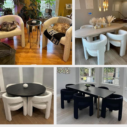 Modern Sherpa Dining Chairs Set of 8, Upholstered Barrel Chairs - Image 7