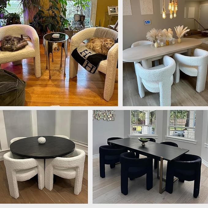 Modern Sherpa Dining Chairs Set of 5, Upholstered Barrel Chairs - Image 7