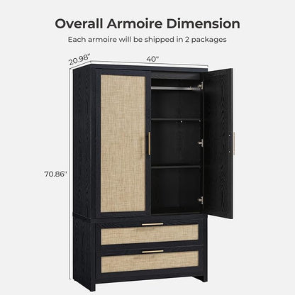 SICOTAS Armoire Wardrobe Closet, Larger Rattan Armoires Wardrobe Cabinet - Image 3