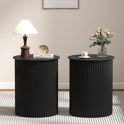 AVZEAR Small Round Side Table Fluted Night Stand Set of 2, 17.7" Mid Century by AVZEAR