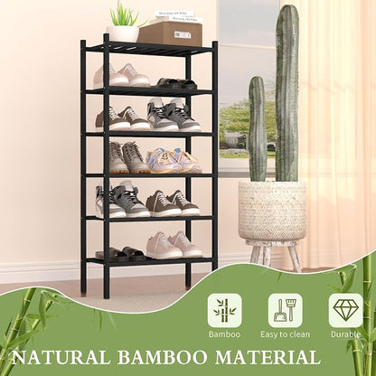 ROMGUAR CRAFT 6-Tier Bamboo Small Shoe Rack, Free Standing Wood Shoe Shelf - Image 4