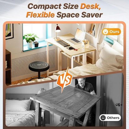 Huuger Folding Desk with Storage Shelf, 31.5 Inch Foldable Computer Table - Image 3