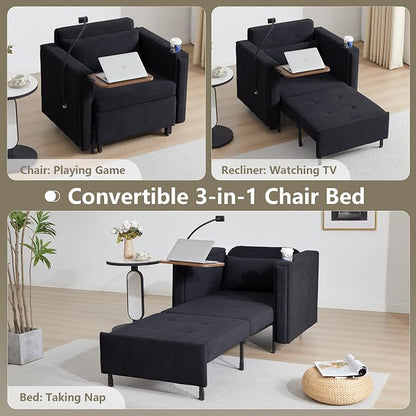 LEVNARY 3-in-1 Convertible Sleeper Chair Pull Out Bed, Single Sofa Chair Sleeper - Image 3