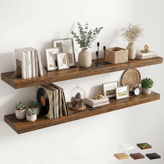 12 inch Deep Floating Shelves for Wall, 72 inch Wide Engineered Wood Wall by Venusmiles