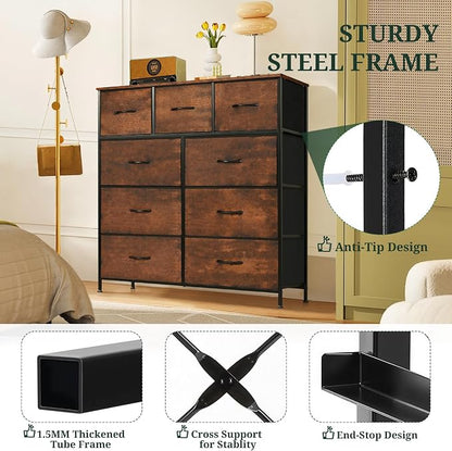 9-Drawer Dresser for Bedroom, Anti-Tip Tall Storage Organizer Chest of Drawers - Image 4