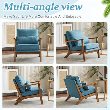 VINGLI Solid Wood Wide Armrests Accent Chair, Upholstered Mid Century Modern - Image 8