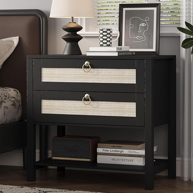 Xixini Nightstand Set of 2, Rattan Boho Bedside Table - Image 8