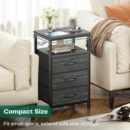 Huuger Nightstand with Charging Station, 27.6 Inch End Table Bedside Table with - Image 6