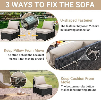 Jing's Villa 6-Piece Patio Furniture Set, All-Weather Outdoor Wicker Sectional - Image 6