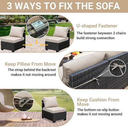 Jing's Villa 10-Piece Patio Furniture Set, All-Weather Outdoor Wicker Sectional - Image 5