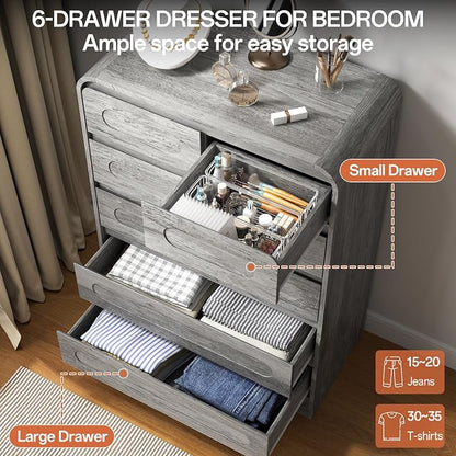 4 Pcs Bedroom Set, Dresser and Nightstand Sets, Modern Wooden Tall 6 Drawer - Image 8