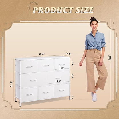 WLIVE 8 Drawer Dresser for Bedroom, Fabric White Dresser - Image 3