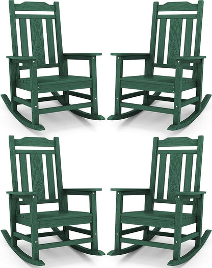 SERWALL HDPE Outdoor Rocking Chair Set of 4, Patio Rocking Chairs Set, Rocking by SERWALL