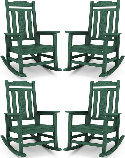 SERWALL HDPE Outdoor Rocking Chair Set of 4, Patio Rocking Chairs Set, Rocking by SERWALL