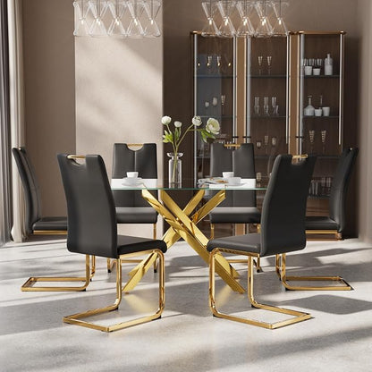 7-Piece Dining Table Set for 6, Modern Rectangular Glass Table - Image 3