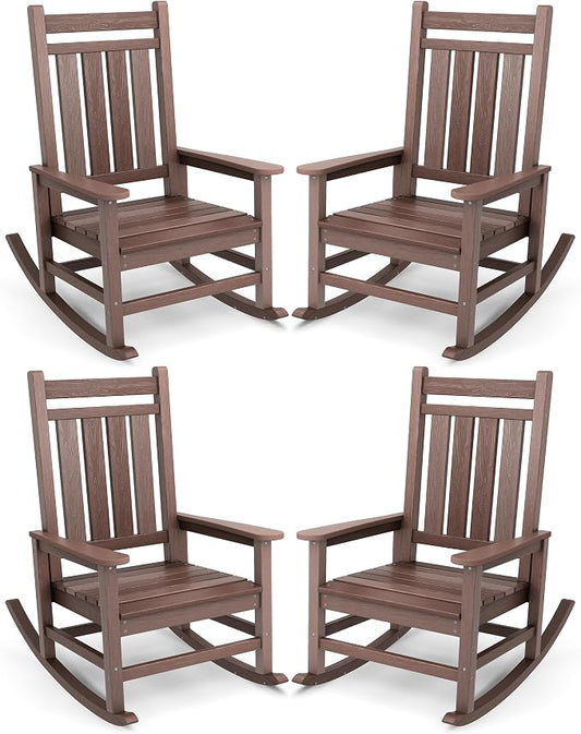 SERWALL Outdoor Rocking Chair Set of 4, HDPE Rocking Chair by SERWALL