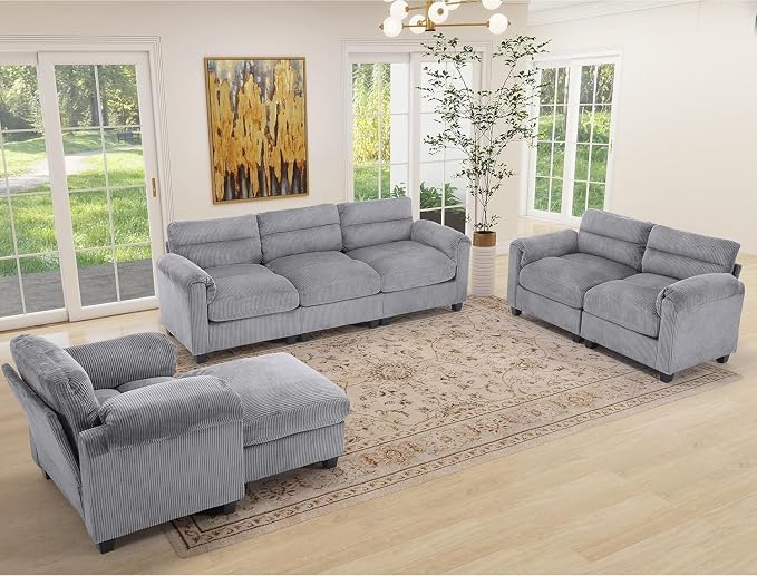 HAOMARKETS Corduroy 4-Piece Sofa Set, Upholstered Ottoman Set of 2, Accent - Image 7