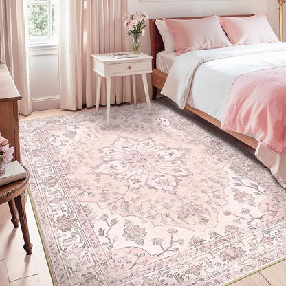 RELEANY Area Rugs 5'x7' Washable Non-Slip, Floral Vintage Distress Print - Image 2