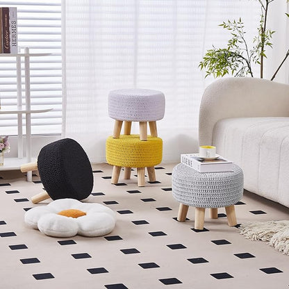 Wimarsbon Small Ottomans, 100% Hand Knitted Pouf Ottoman, Round Footrest - Image 6