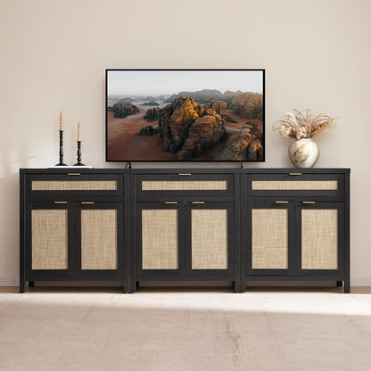 SICOTAS Sideboard Buffet Storage Cabinet Set of 3, Rattan Credenza Buffet Table - Image 3