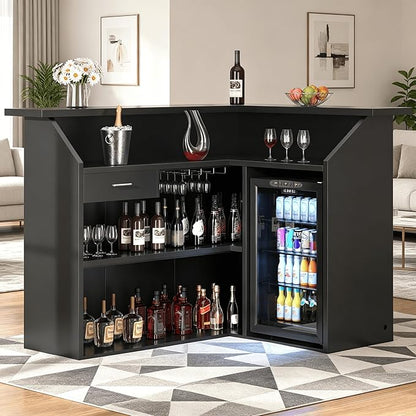 L-Shaped Home Bar Unit with Power Outlet, 4-Tier Corner Liquor Bar Cabinet with by SAHISTCT