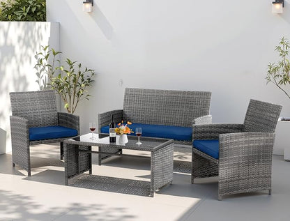 4 Piece Patio Ratten Set Outdoor Furniture Set Wicker Conversation Set by Shintenchi%7CFurnitureMadeforRealLife