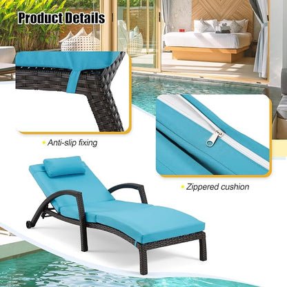 HOMREST Chaise Lounge Chairs Set of 4, PE Rattan Wicker Lounge Chair - Image 7