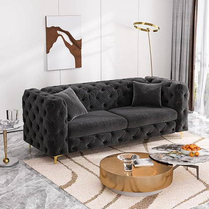 DAMAIFROM 75" Sofa Couch Mid Century Modern Velvet Couch Tufted Button Sofa - Image 5