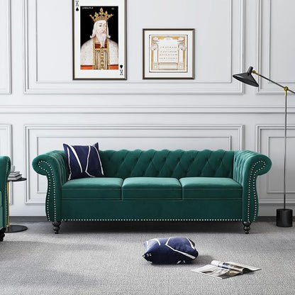 2 Piece Living Room Set, Velvet Chesterfield Sofa Couch Chair - Image 3