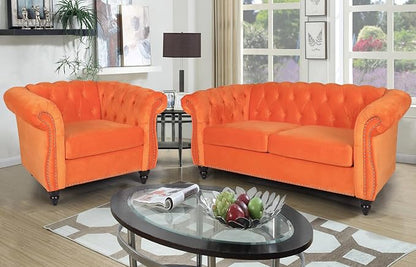 RARZOE 3 Pieces Living Room Furniture Sofa Set, Chesterfield Style, Velvet - Image 3