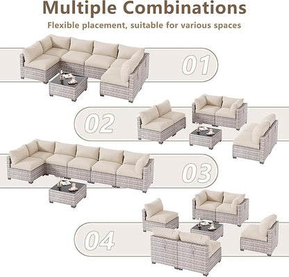LOUVIXA 7 Piece Outdoor Patio Furniture Set, Outdoor Sectional Sofa, Wicker - Image 3