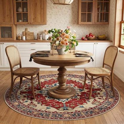 RELEANY Area Rugs Round 6ft Washable Non-Slip, Floral Vintage Distress Print - Image 2