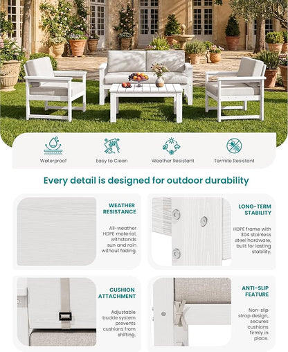 SERWALL 2 Pieces Single Cushioned Lounge Chair, HDPE Outdoor Adirondack Sofa - Image 4