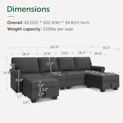 HONBAY Sectional Sofa with Storage Seat U Shaped Couch with Reversible Chaise - Image 2