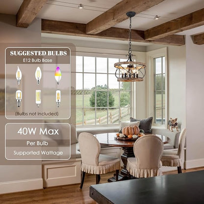 15.7" Farmhouse Chandelier, 5-Light Rustic Drum Chandelier Light Fixture Over - Image 4