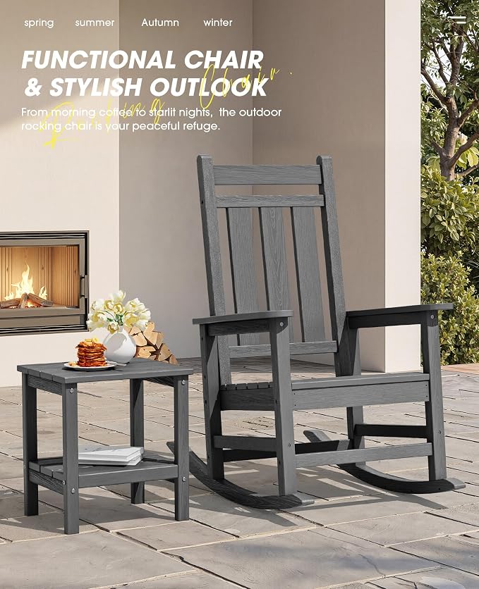 KINGYES Oversized Outdoor Rocking Chair Set of 4, All-Weather Patio Rocking - Image 6